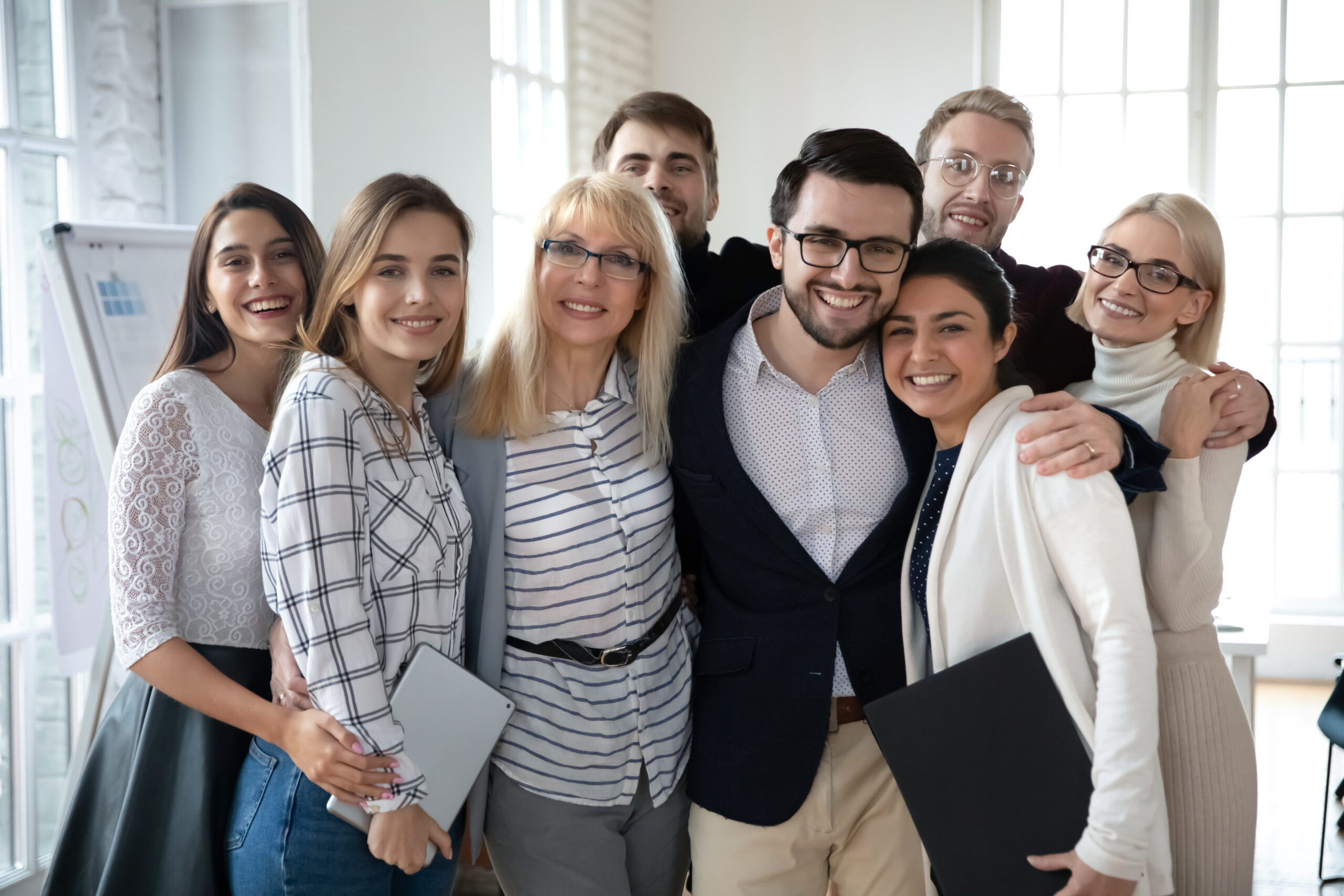 Portrait,Of,Emotional,Positive,Bonding,Diverse,Business,People,Posing,For